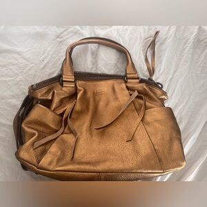 Aimee Kestenberg Metallic Bronze Leather Top Handle Satchel NWOT